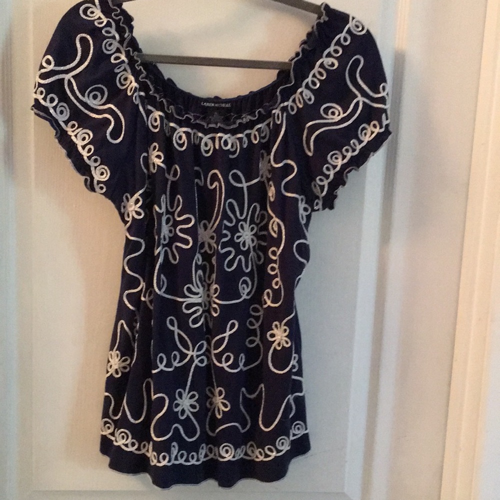 Embellished Navy Silver and White Top